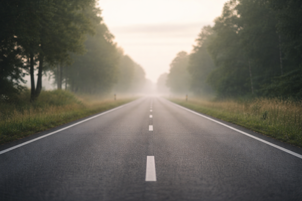 A quiet empty road representing a phase where nothing in life feels like it is moving A quiet empty road representing a phase where nothing in life feels like it is moving